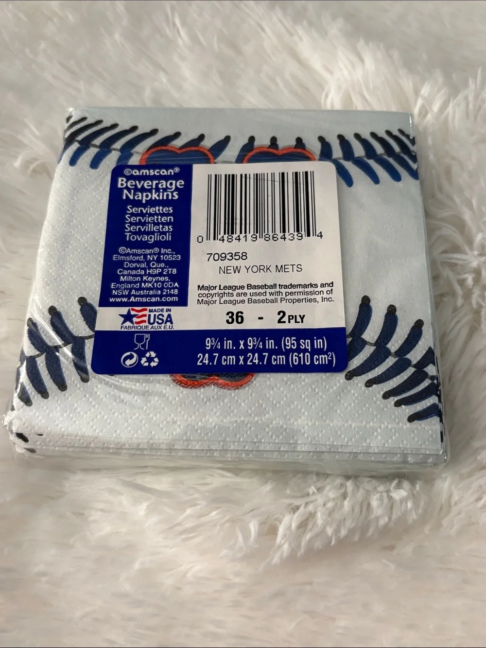 NY Mets Baseball 18 Party Plates & 36 Small Napkins NWT Large Napkins Opened